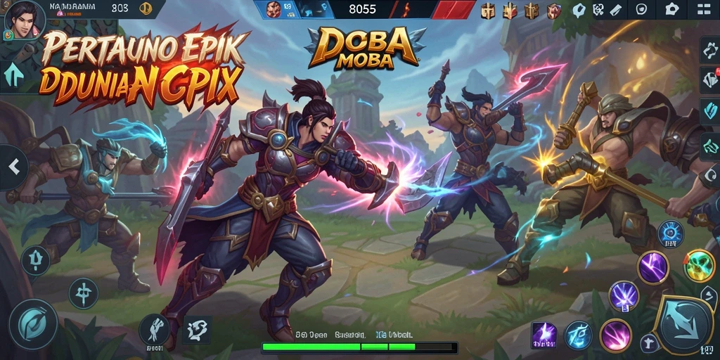 Screenshot gameplay 8055 yang menunjukkan pertarungan tim yang seru.