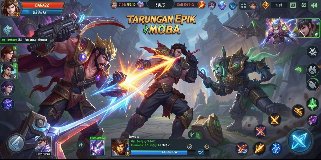 Screenshot BARA22 menampilkan aksi seru pertarungan pahlawan MOBA.