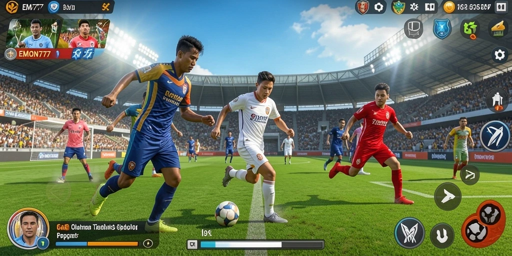 Screenshot EMON777 menampilkan aksi seru dalam pertandingan olahraga yang kompetitif.