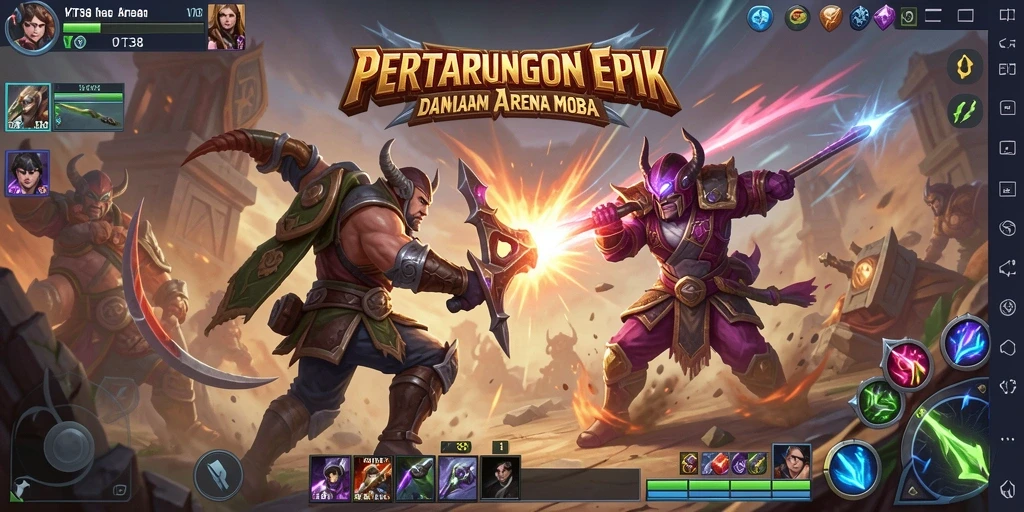 Gameplay seru VT38 dalam pertarungan arena MOBA.